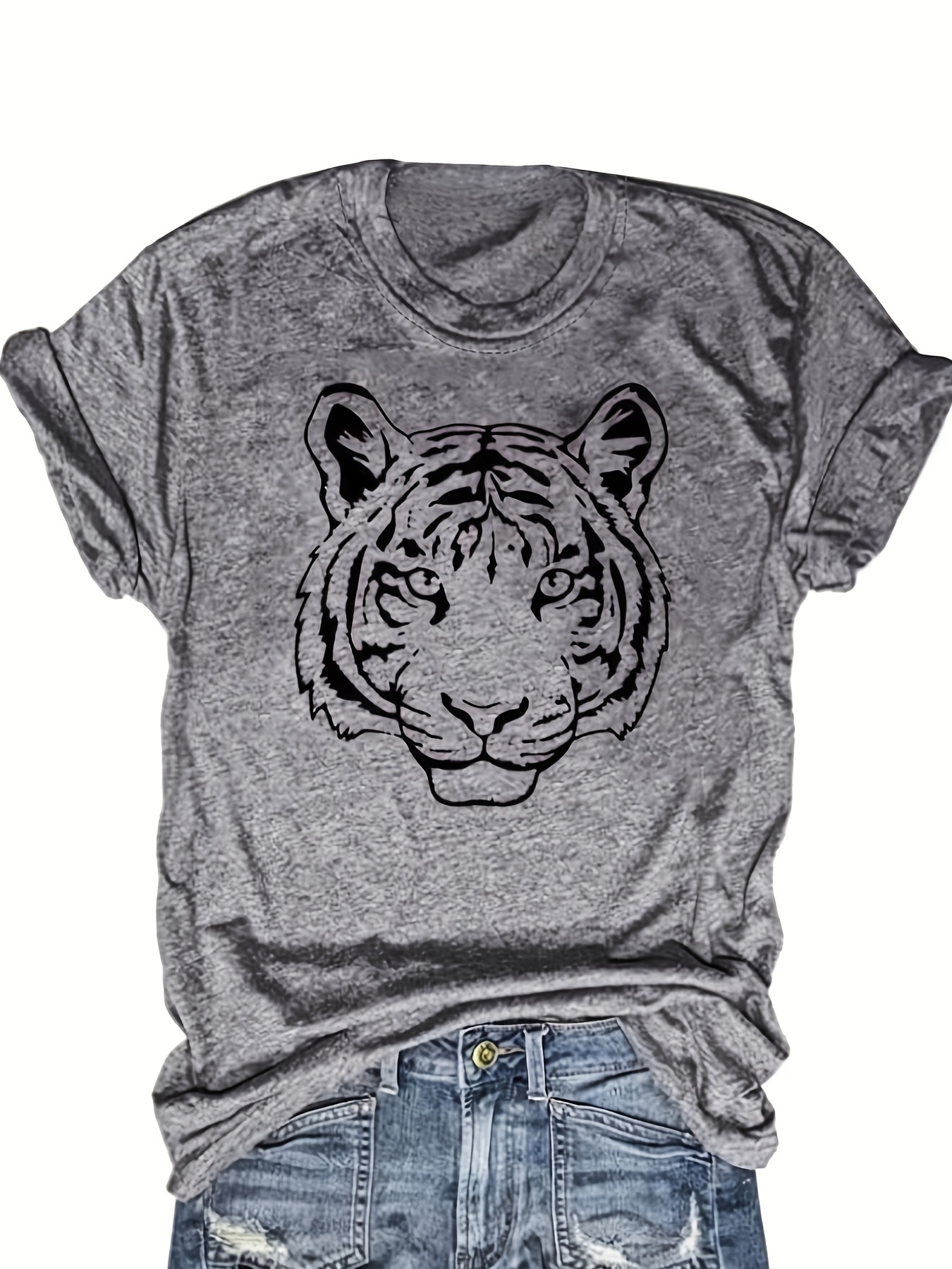 Spring New Style Short-Sleeved Tiger Head Fashion Casual T-Shirt Men Loose  Trend Men And Women Same Style