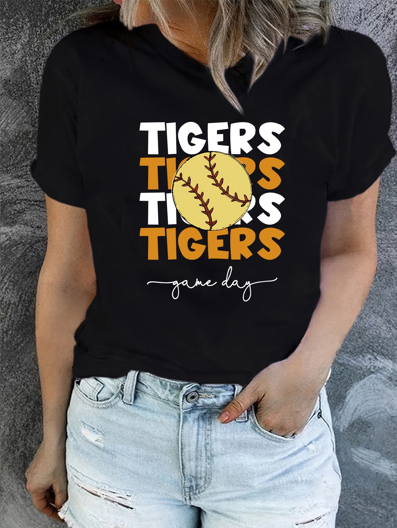 Animal Tiger Printed Baseball Solid Color Washed - Temu