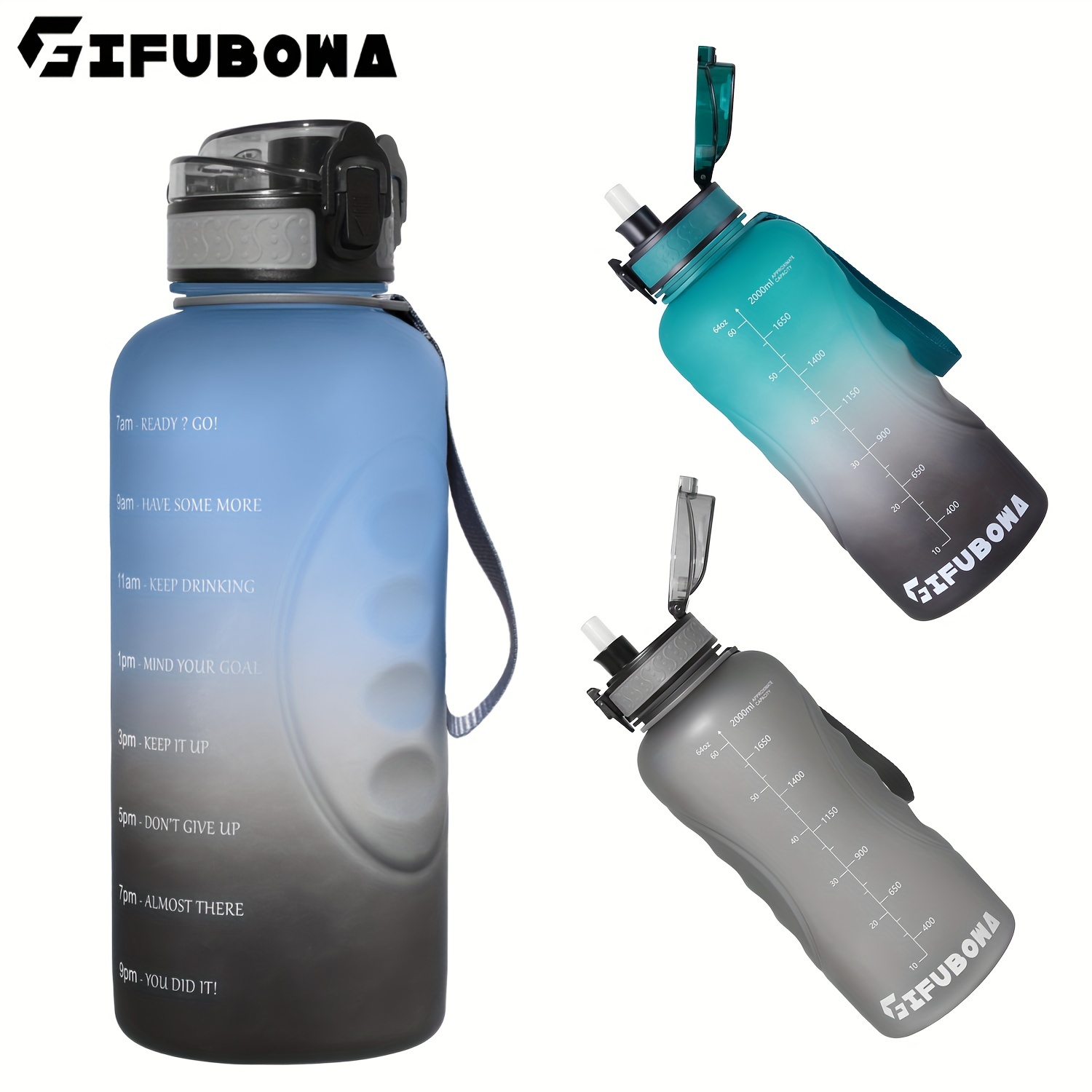 2 Liters Reusable Plastic Water Bottle With Straw Time - Temu