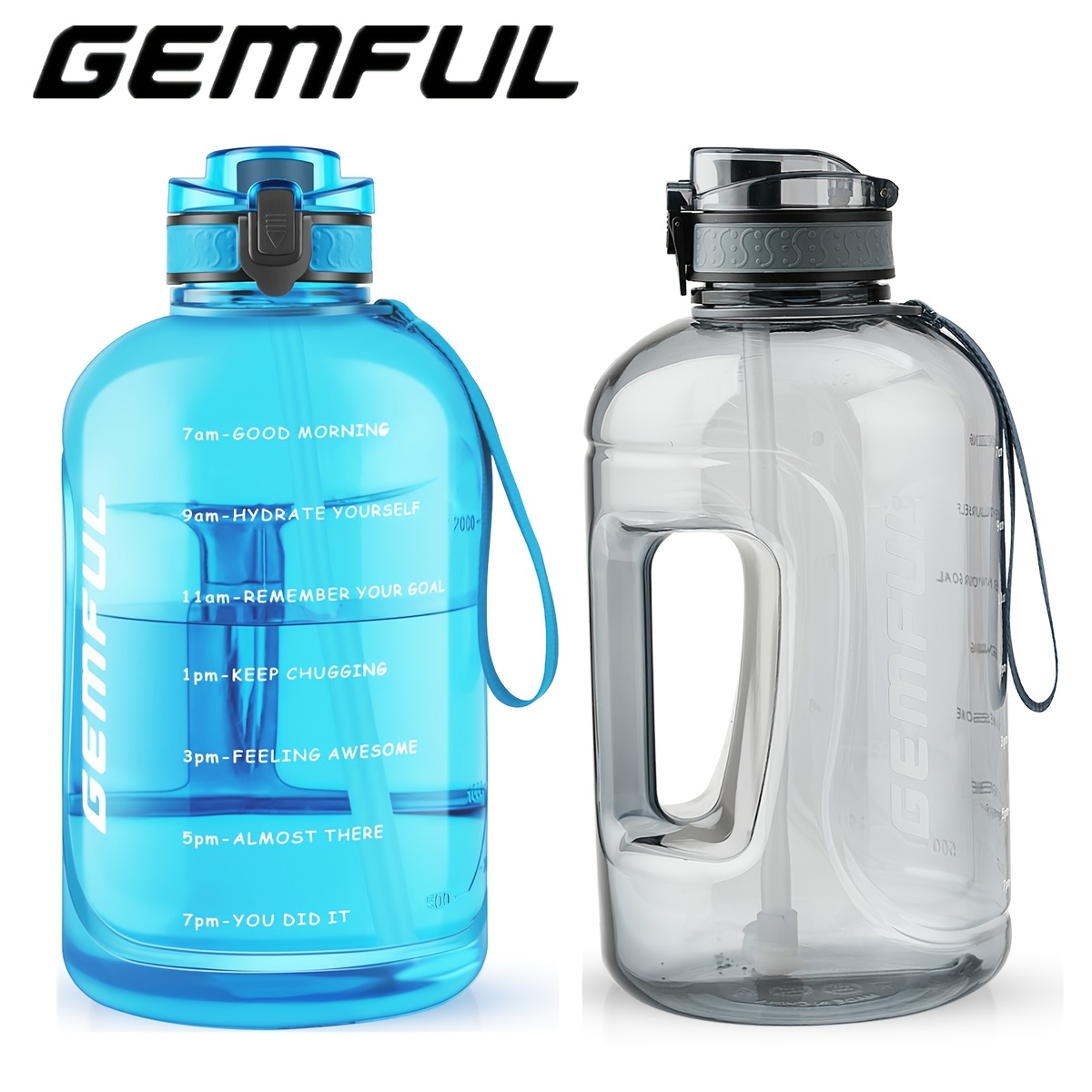 GEMFUL Large Water Bottle Motivational 3L - BPA Free Big Jug for Men Women