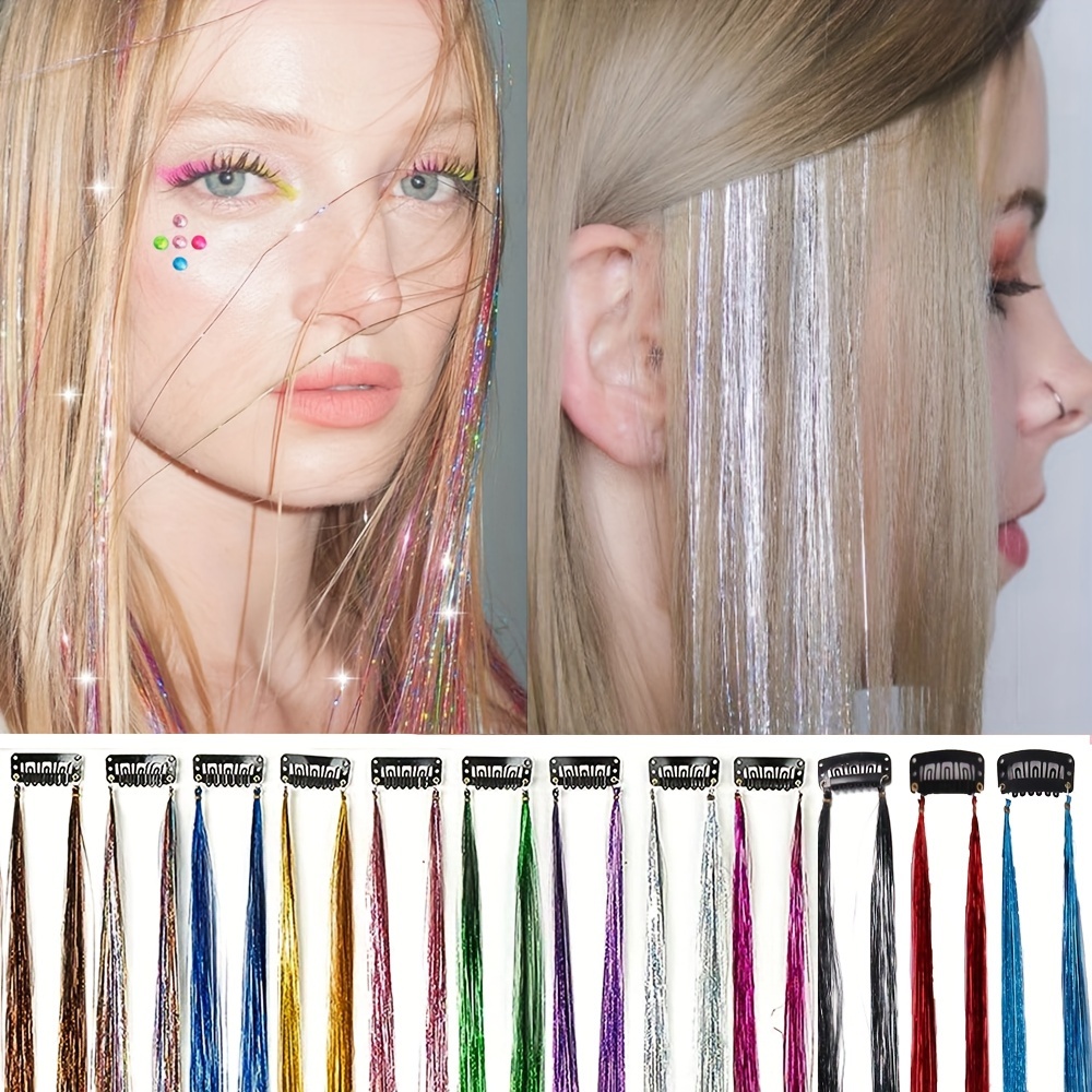 23 Pieces Strands Tinsel Hair 65 Pieces 13 Colors Synthetic Hair Feathers Hair Extension Kit with 200 Micro Ring Beads Glitter Hair Tinsels for