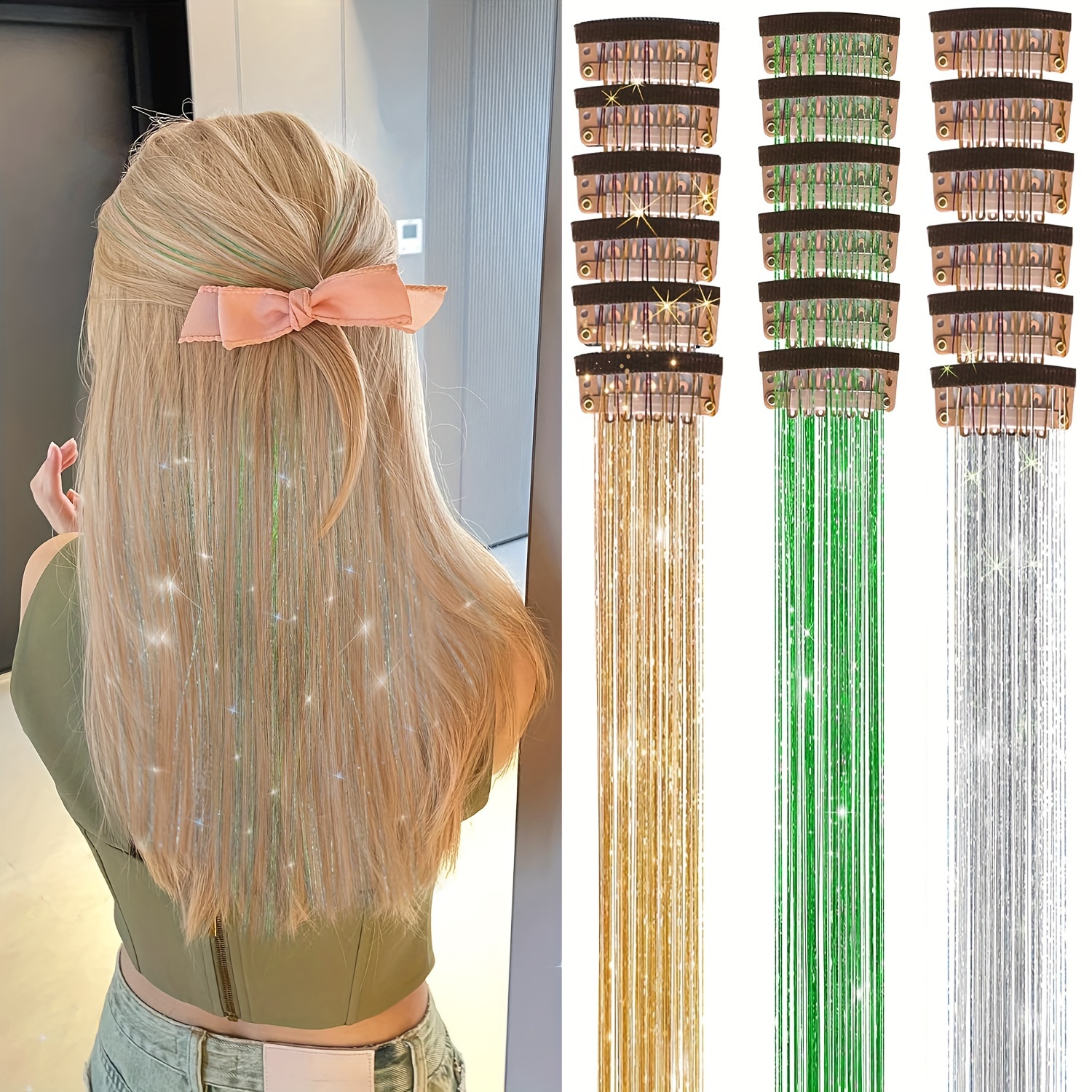 5pcs Silver Hair Tinsel Kit, Fairy Hair Tinsel Heat Resistant Tinsel Hair  Extensions, 48Inches Glitter Hair Extensions Sparkling Shiny Hair Tensile