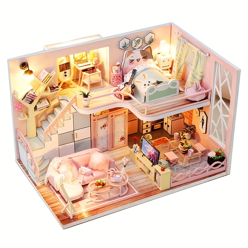 UNIH Casa de muñecas juguetes para niñas, 4 pisos, 11  habitaciones, casa de juegos con 2 muñecas, figuras de juguete con luz,  accesorios, muebles, juguetes de regalo para niñas de 3