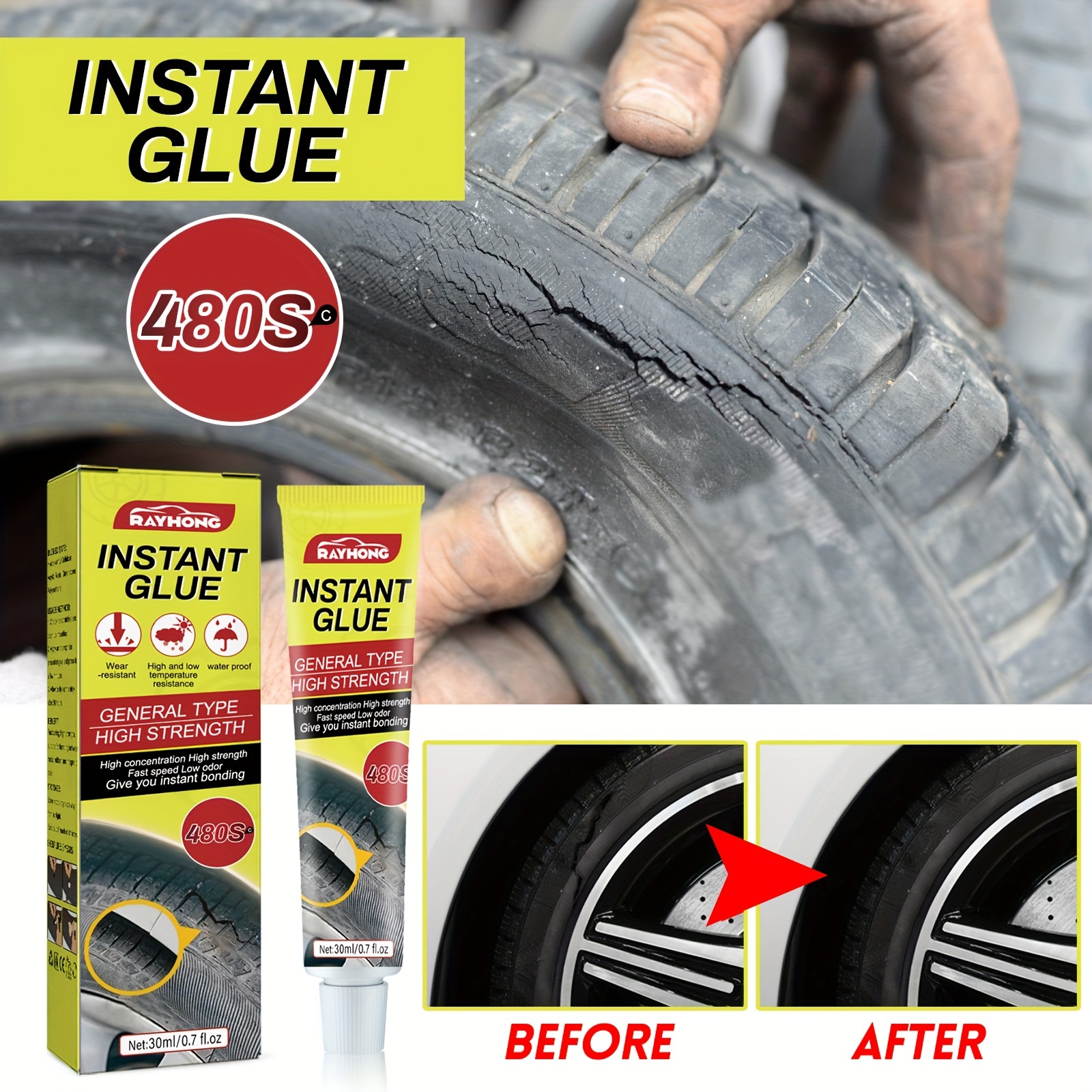 30ml Car Rubber Tire Repair Artifact Glue Tyre Cracks Adhesive Liquid