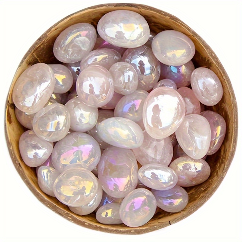 7.05oz Angel Aura Rose Quartz Clear Crystal Quartz Tumble Stone Titanium Coated Polished Natural Quartz For Reiki And Energy Healing