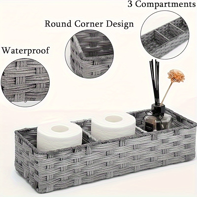 mDesign Woven Hyacinth Narrow Bathroom Toilet Roll Holder Storage Organizer  Basket Bin - Rectangle Containers for Bathroom, Toilet Tank - Hold 3 Rolls  of Toilet Paper - Gray 1 Gray