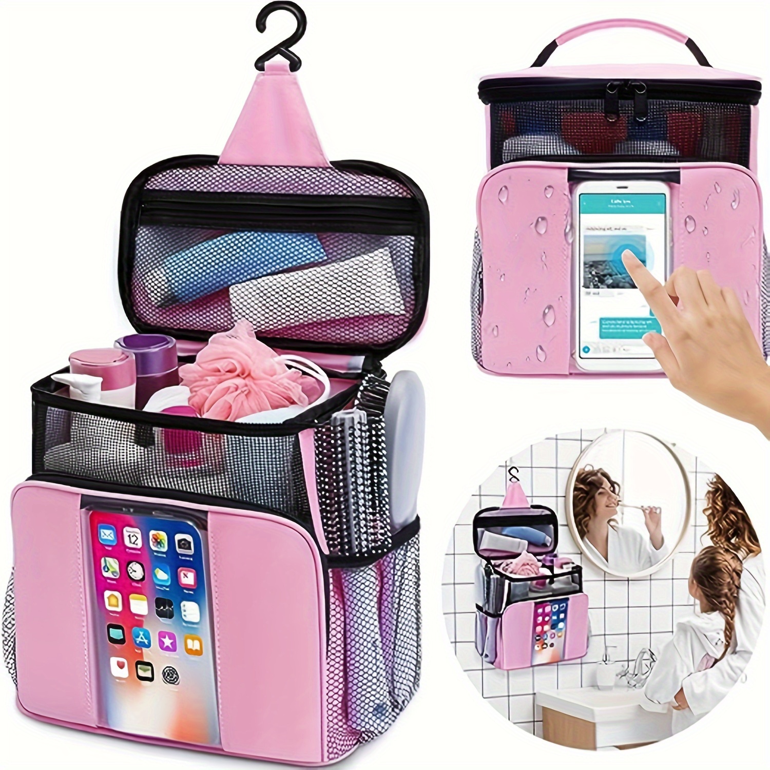  Neceser para mujer, resistente al agua, accesorios de viaje,  bolsa de maquillaje de nailon para artículos esenciales de viaje, bolsa de  playa, organizador, Rosado : Belleza y Cuidado Personal