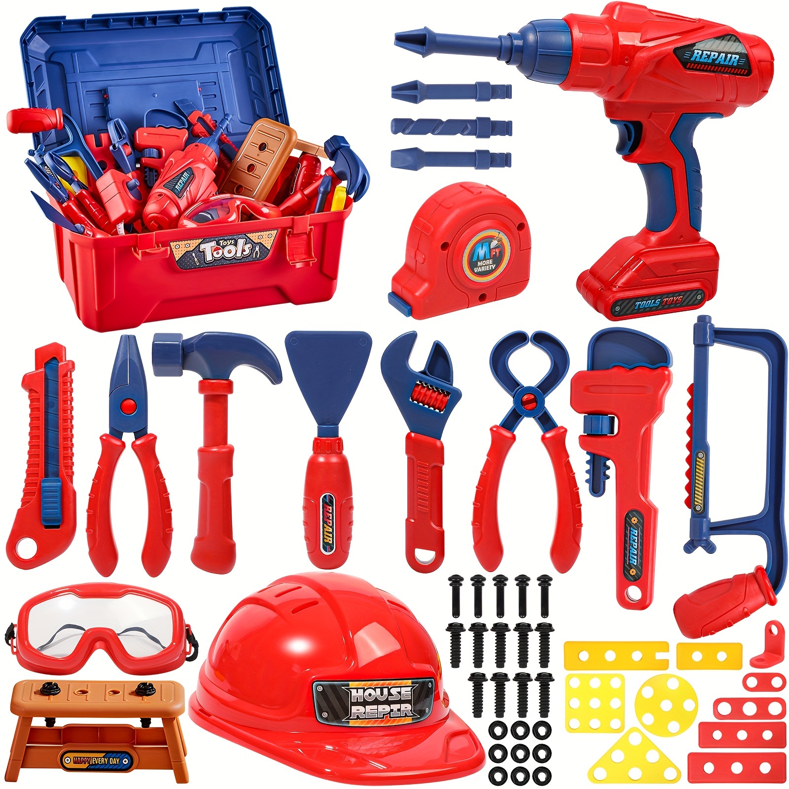 Tool Set with Kids Tool Belt & Electronic Toy Drill