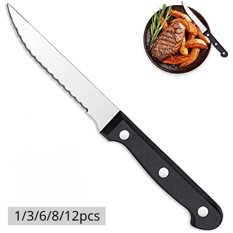 6 Cuchillos De Carne De Metal Grueso, Cuchillo De Carne De Acero Inoxidable  Premium, Cuchillos De Carne Dentados, Diseño Elegante Y Clásico, Cuchillos