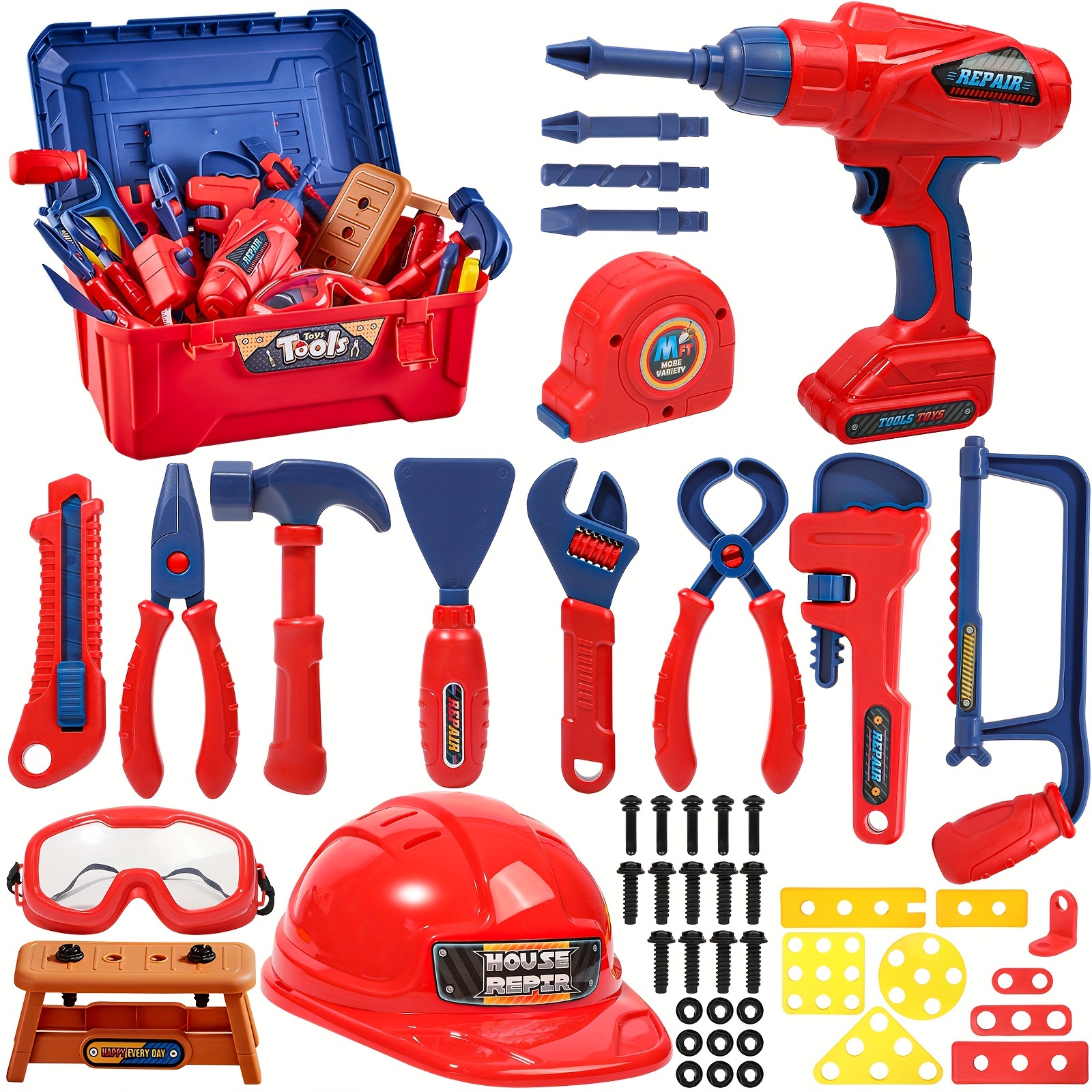 Kids Tool Set Backpack Bag Electronic Drill Toy Pretend Construction Play  Kit