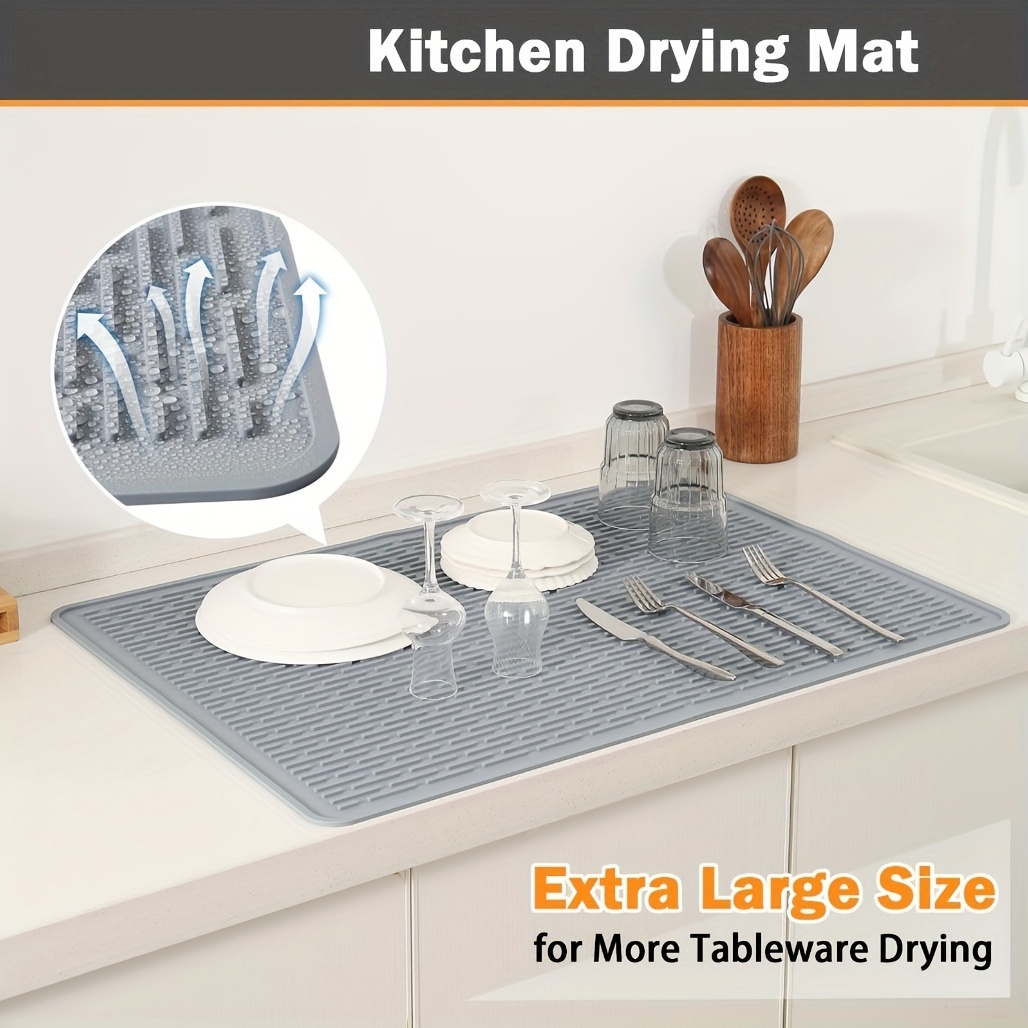 1PC Dish Drying Mats for Kitchen Counter-Silicone Dish Drying Mat-Kitchen  Dish Drying Pad Heat Resistant Mat-Kitchen Gadgets Kitchen Accessories  Kitchen Small Appliances (12 x 16, BLACK)