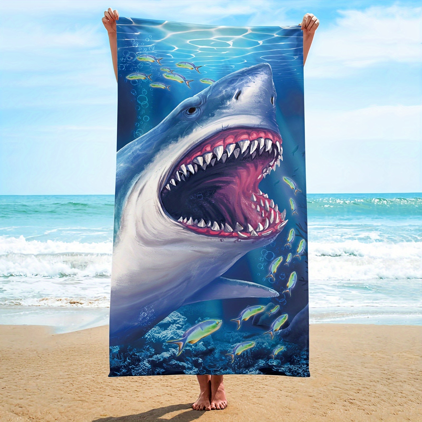 Funny Shark Bear Beach Towel, Oversized Microfiber Bath Towel Gifts for  Boys Men Adults, Soft Blue Sea Blanket Animals Sand Free Quick Dry Bath  Pool