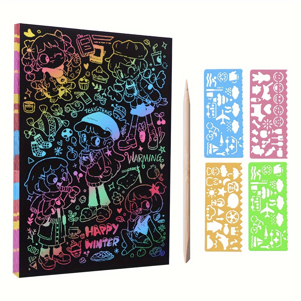 30Pcs Scratch Paper Art Set for Kids, Black Coated Scratchboard BLACK