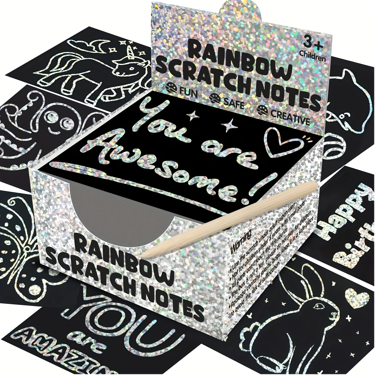 Scratch Art Kit Magic Scratch Off Notes & [2] Stylus Tools for Kids & Adults  100 Black Paper Sheets Create Colorful Holographic Cards, Bookmarks, Notes,  Pictures & Other Art Without Ink. - Toys 4 U