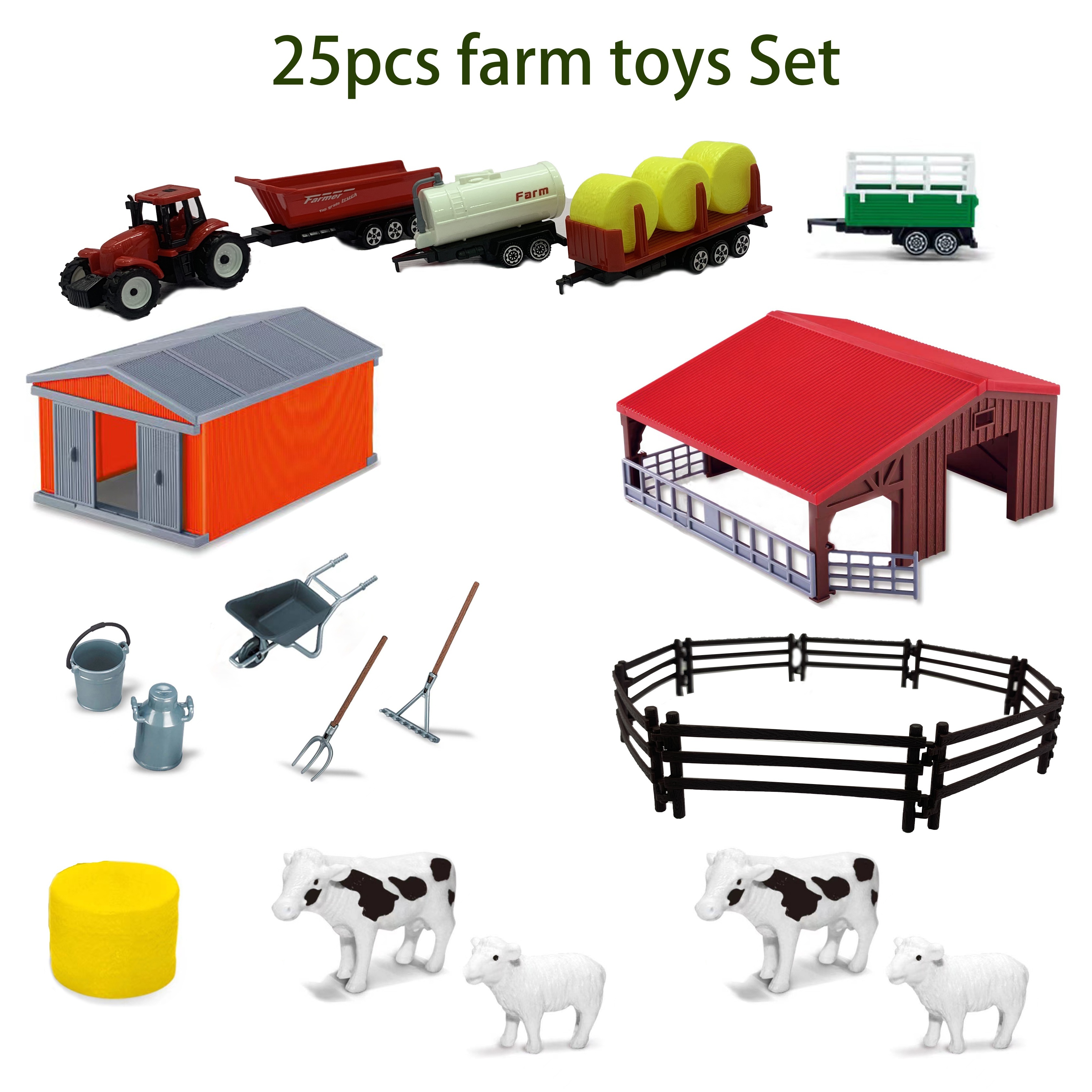 Juguetes de granero rojo de animales de granja, 20 figuras de granja y  juego de cerca, juego de camión de juguete de vehículo de agricultor para  niños