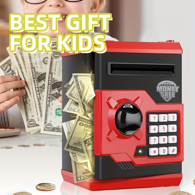 Hucha segura para niños, caja de metal con llave, caja de ahorro de dinero  para niños, el mejor regalo (azul, rectangular)