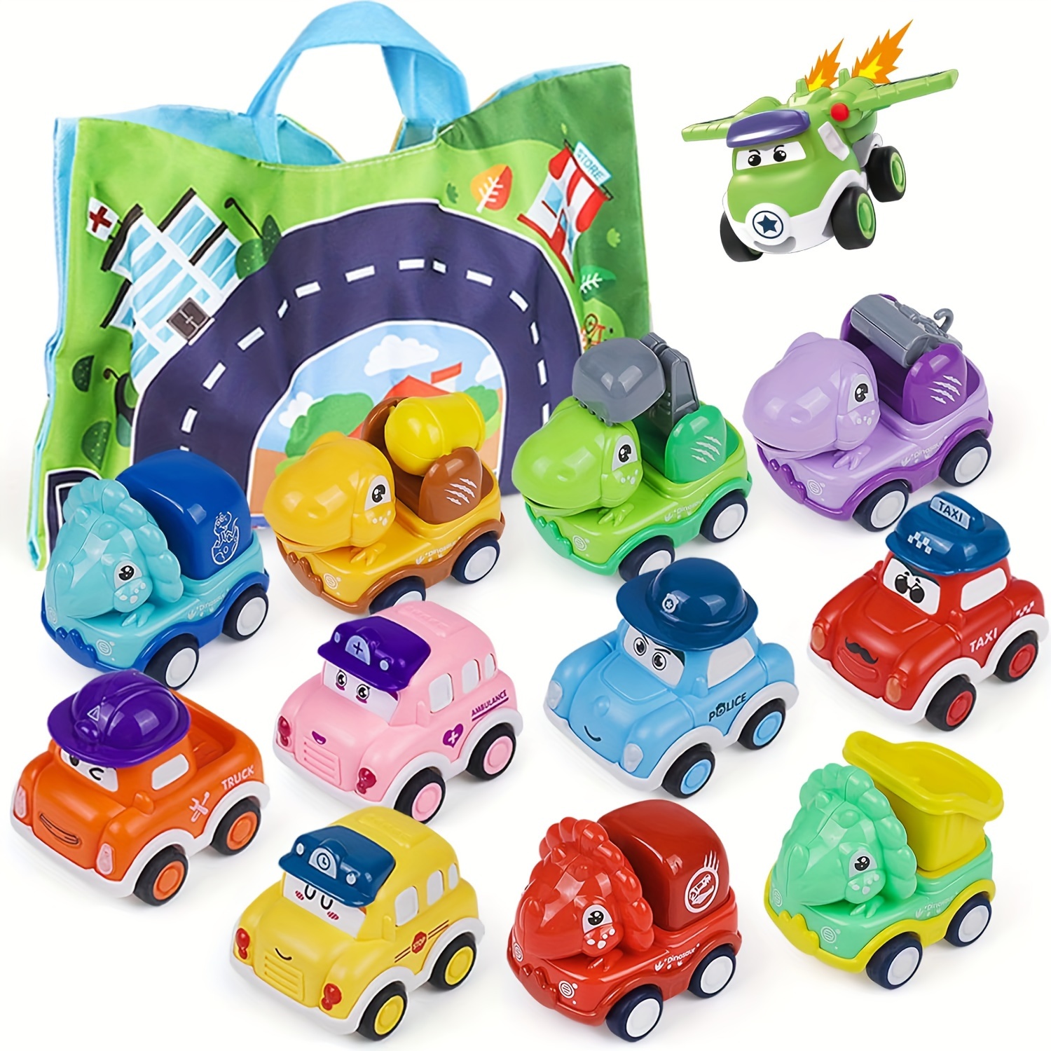  Autos de juguete para niños pequeños, incluye autobús escolar,  tren, avión, barco, taxi, mini automóviles de fricción para niños pequeños,  juguetes de vehículo para niñas de 3, 4 y 5 años