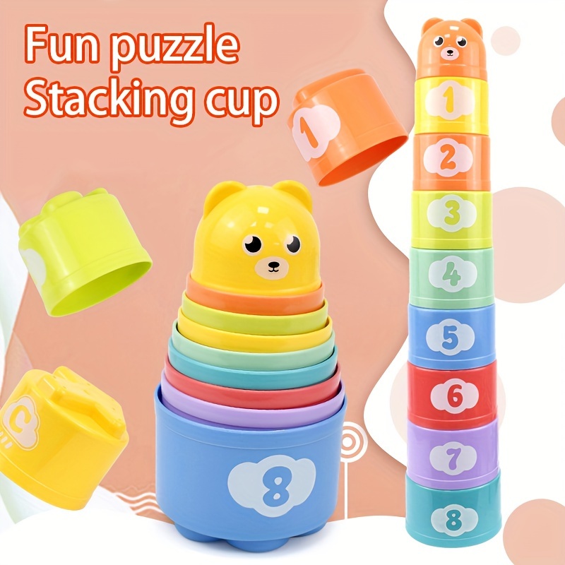 Small Fish Stacking Bath Cups for Toddlers, Rainbow Infant Nesting Cups for  1-3 Years Old, Baby Stack Cups with Sea Animal Shapes and Drain Holes for