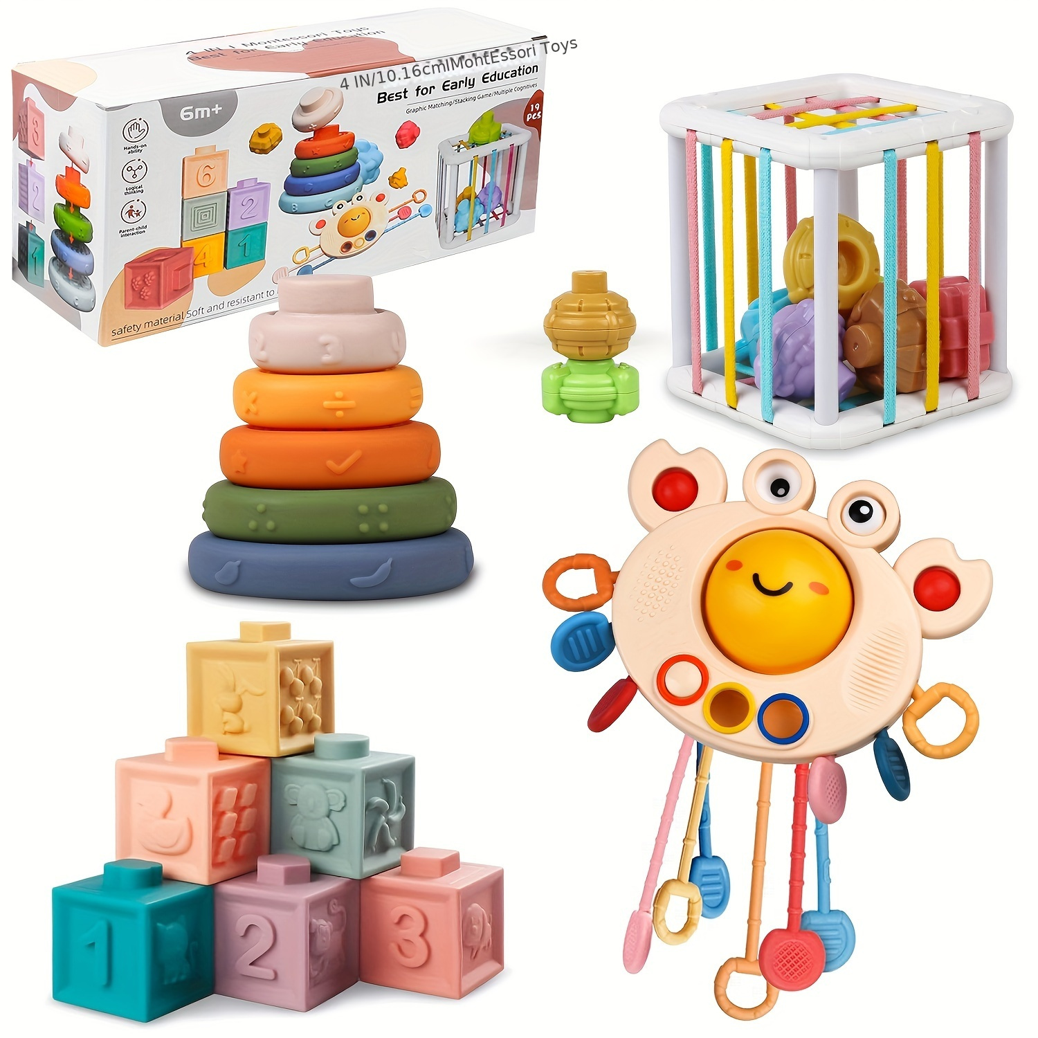  Juguetes de dentición para bebé, juego de regalo para recién  nacido, 13 piezas con caja de almacenamiento para niños de 0-3-6-9-12 meses  esencial para niños, niñas, desarrollo Montessori, juguete : Juguetes