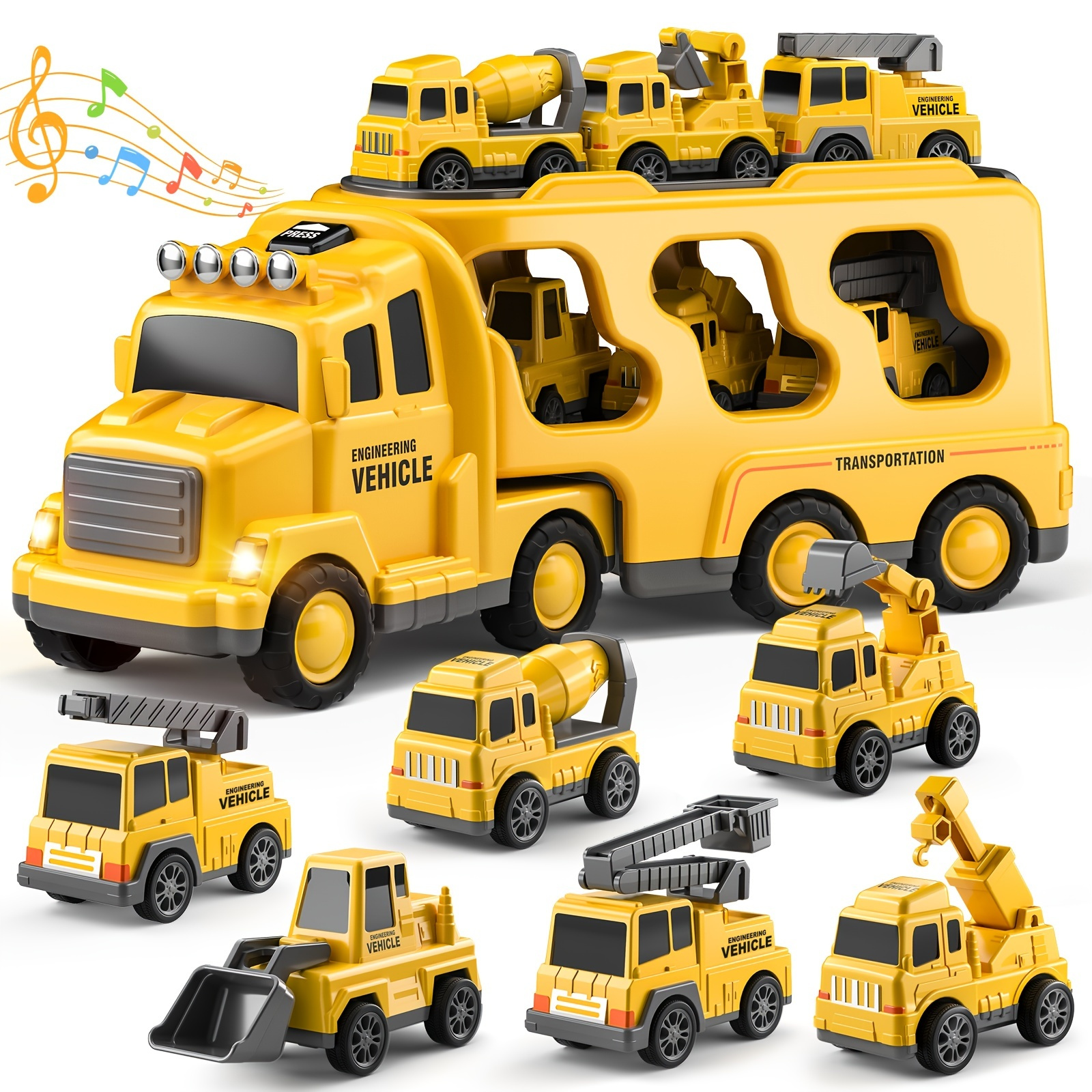Véhicule de construction en alliage avec son et léger stationnement de  voiture ensemble camion jouet garçon bulldozer excavatrice grue cadeau