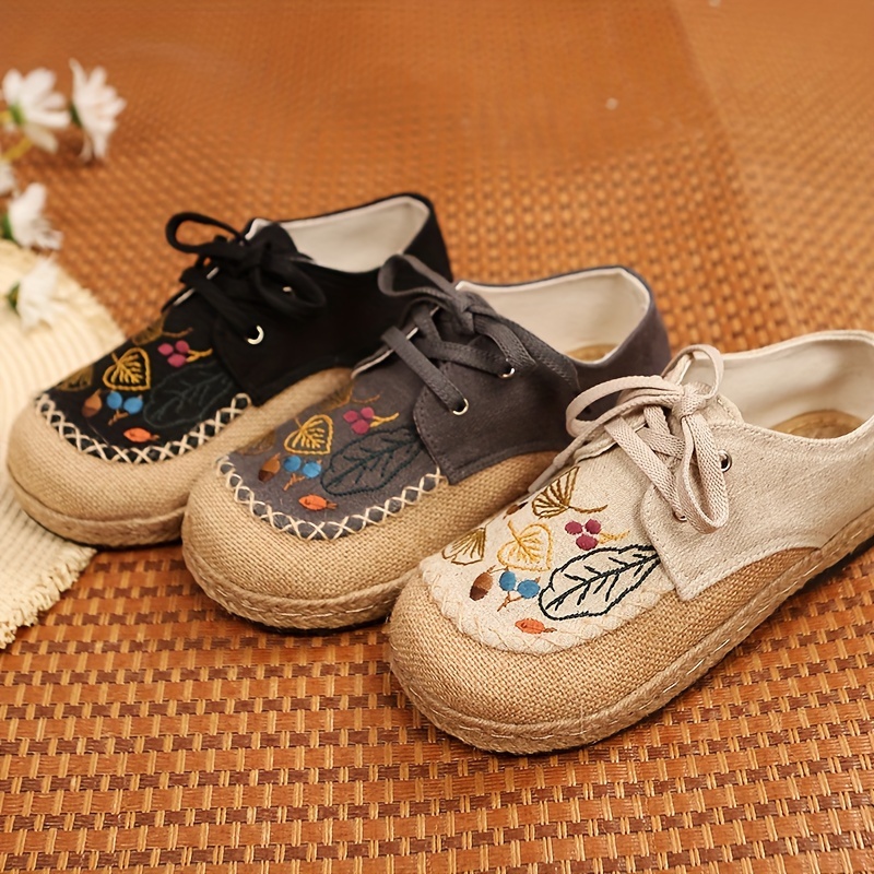 Temu Girls Elegant Flower Embroidery Canvas Shoes Chinese Style