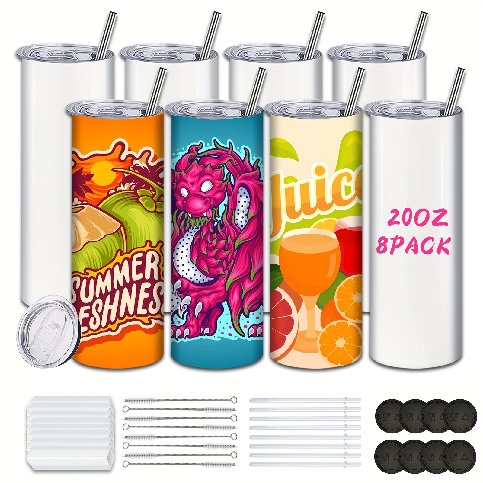 8pcs, Sublimation Tumblers Blank 20oz Straight Skinny Bulk For Heat  Transfer, Double Wall Insulated, DIY Gifts, Christmas Gifts