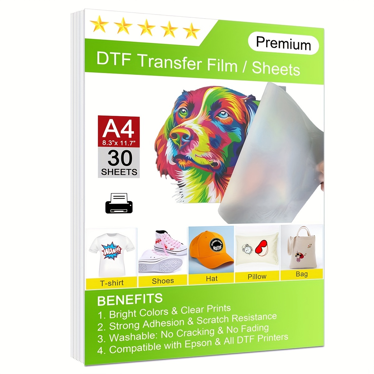 DTF Transfer Film for Sublimation - A4(8.3 x 11.7) 23 Sheets Double-Sided  Matte DTF Film, Direct to Film PET Heat Transfer Paper, Upgraded
