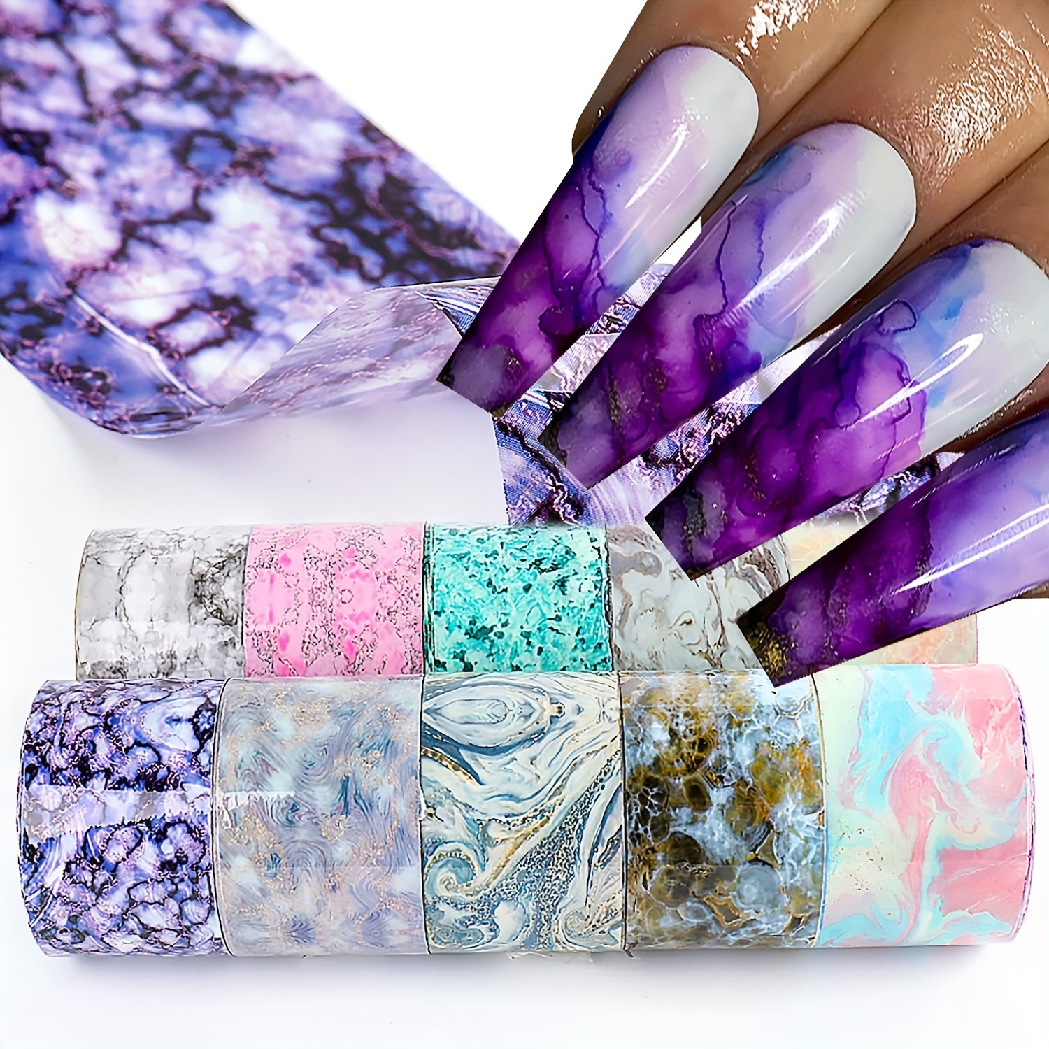 Iridescent Nail Art Foils Stickers Marble Flowers Transfer Decals  Decoration