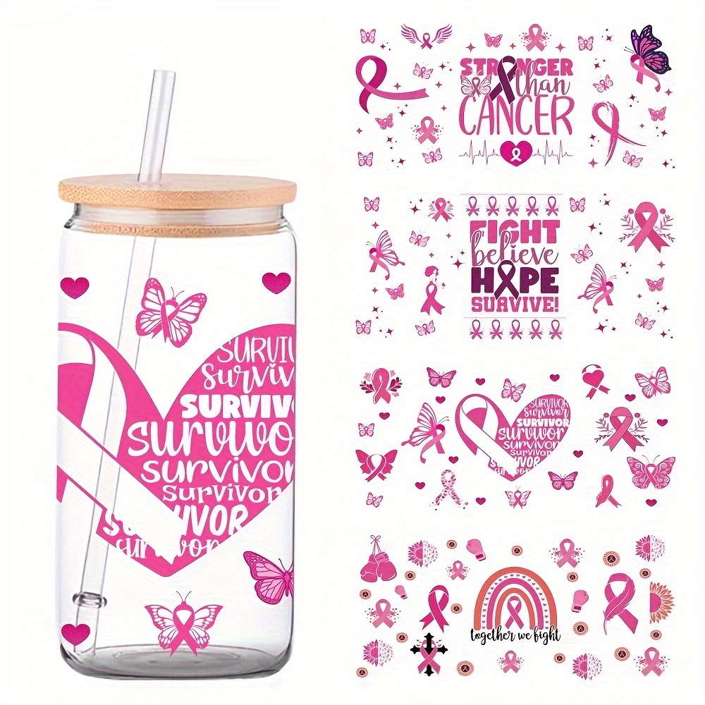 Tumbler Cups With Lids -  Pink is more than just a Pretty Color  Ribbon  Breast Cancer Awareness Reusable 3 Pack Cup Set