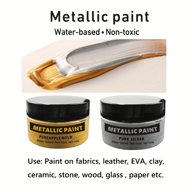 Acrylic Paint Metallic Silver, Non Toxic, Non Fading, 100ml Silver Leaf  Paint for Art, Painting, Handcrafts, Ideal for Canvas Wood Clay Fabric  Ceramic