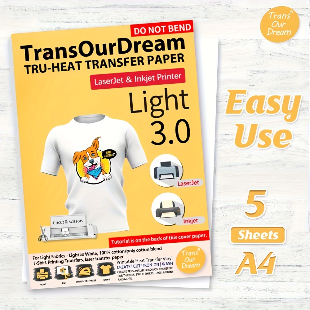 TransOurDream Papel de transferencia de calor para planchar para camisetas  (20 hojas de 8.5 x 11 pulgadas, oscuro 3.0) vinilo HTV imprimible para