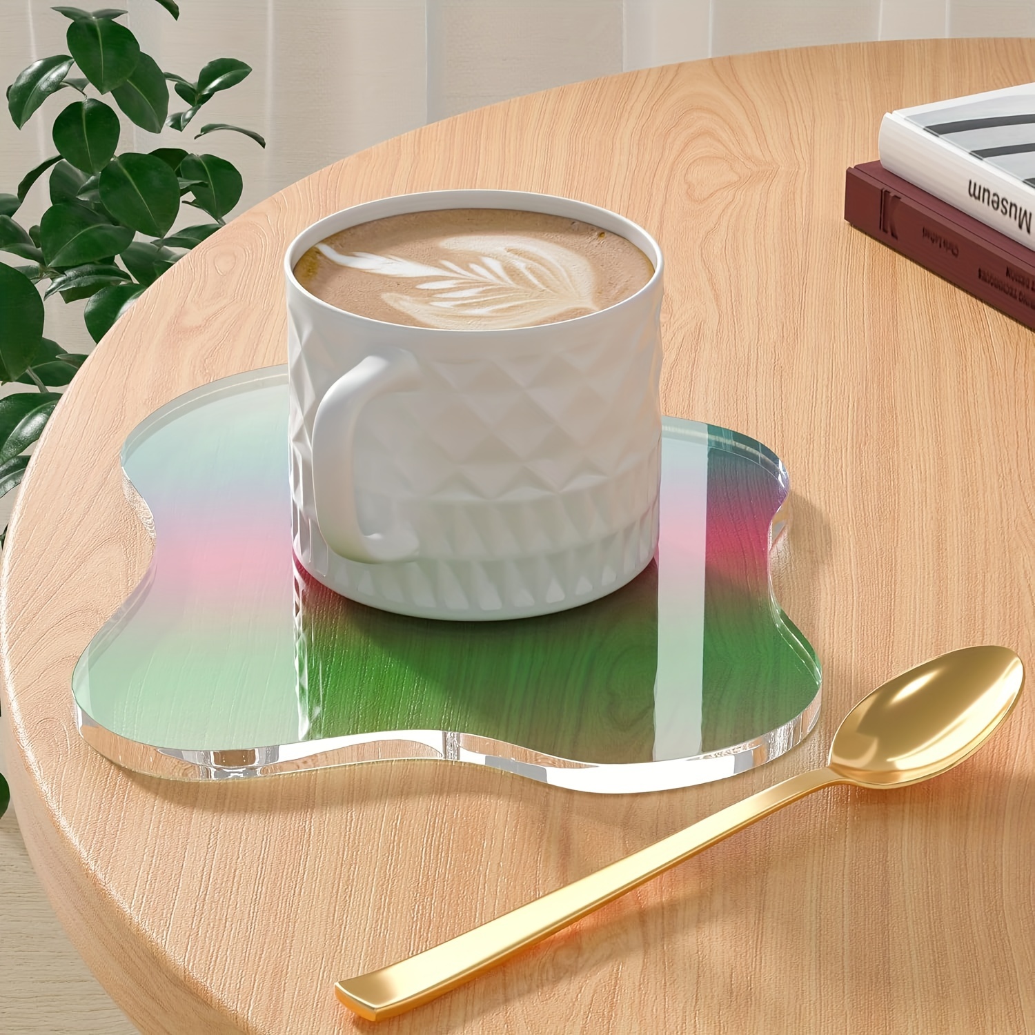 6pcs, Heat-Resistant Acrylic Coasters with Golden Foil Design - Transparent  and Washable Kitchen Supplies