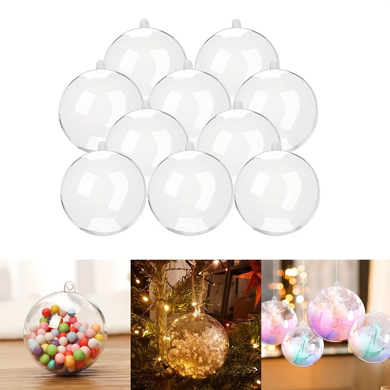 12 Pcs Clear Plastic Fillable Ornament Balls,2.36Inch Christmas DIY Baubles  for Christmas, Halloween, Birthday, Wedding Decor, DIY Crafts Decorations