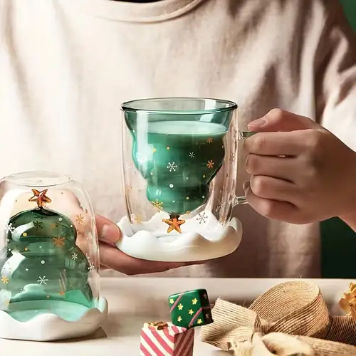 Christmas Mugs, 12 Oz Christmas Glass Coffee Mug Insulated Double Wall  Glass Coffee Mugs, Crystal Clear Glass Coffee Cups Santa Cups Ideal  Christmas