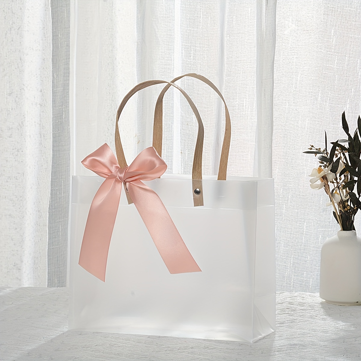 1pc Clear Gift Bag With Bow Tie Ribbon