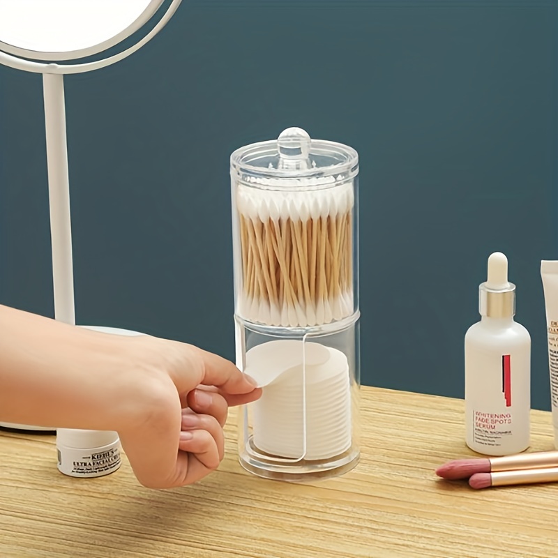 Acrylic Qtip Holder with Bamboo Lid, Clear Small Cotton Swab Dispenser,  Plastic Ear Stick Swabs Holder, Toothpick Storage Container, Bathroom  Countertop Decorative Storage Organizer 
