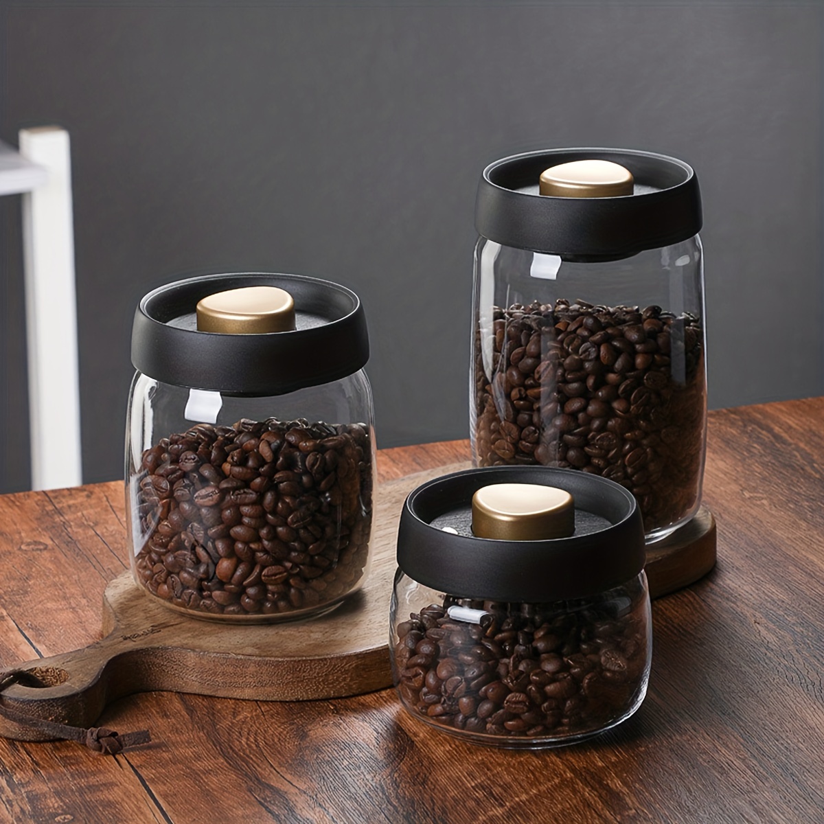 Kaffe 12oz Round Glass Coffee Storage Canister with Airtight Lid - Gold