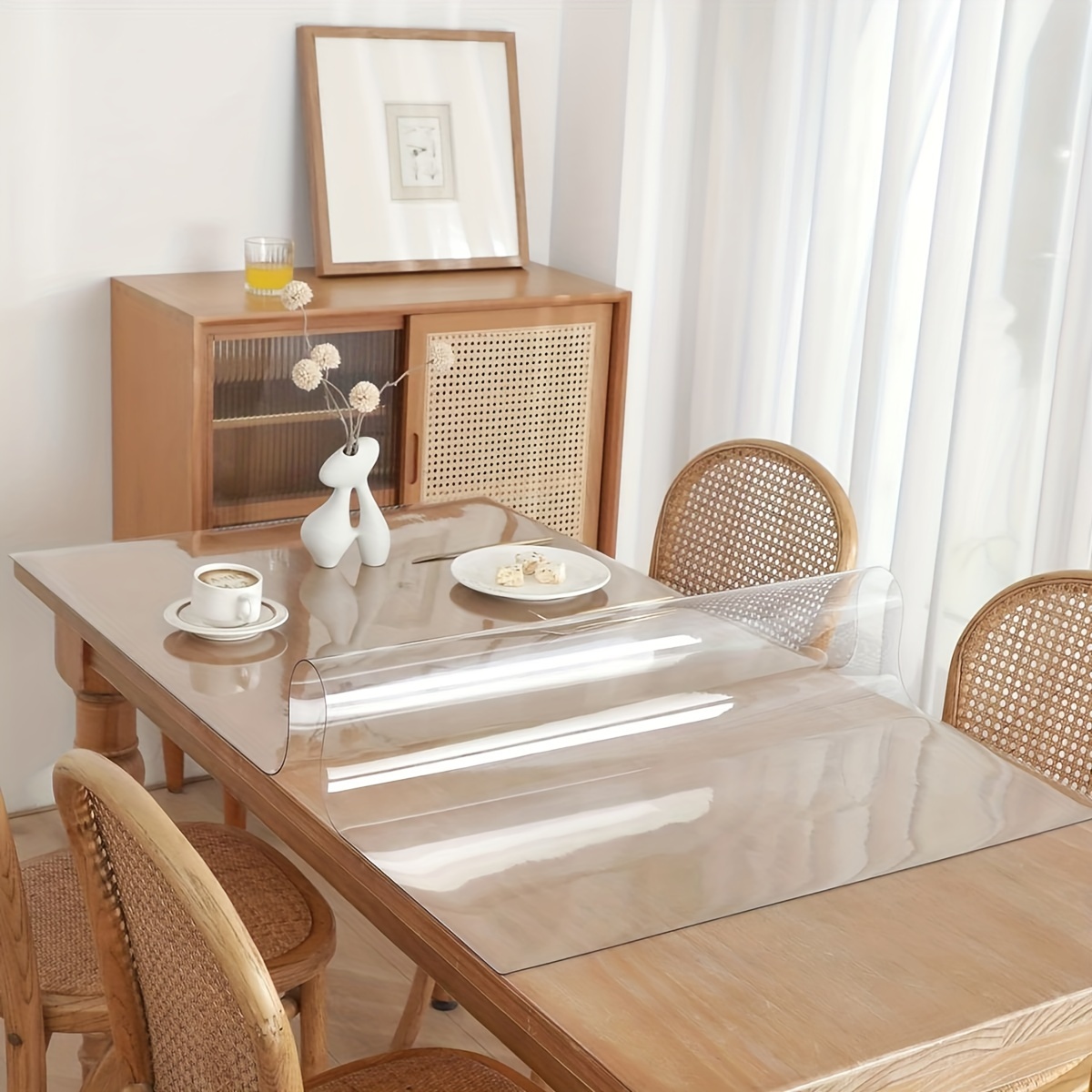Protector de mesa transparente, protector de mantel de vidrio suave de PVC,  a prueba de aceite/antiquemaduras, mantel para mesa de té, esquina