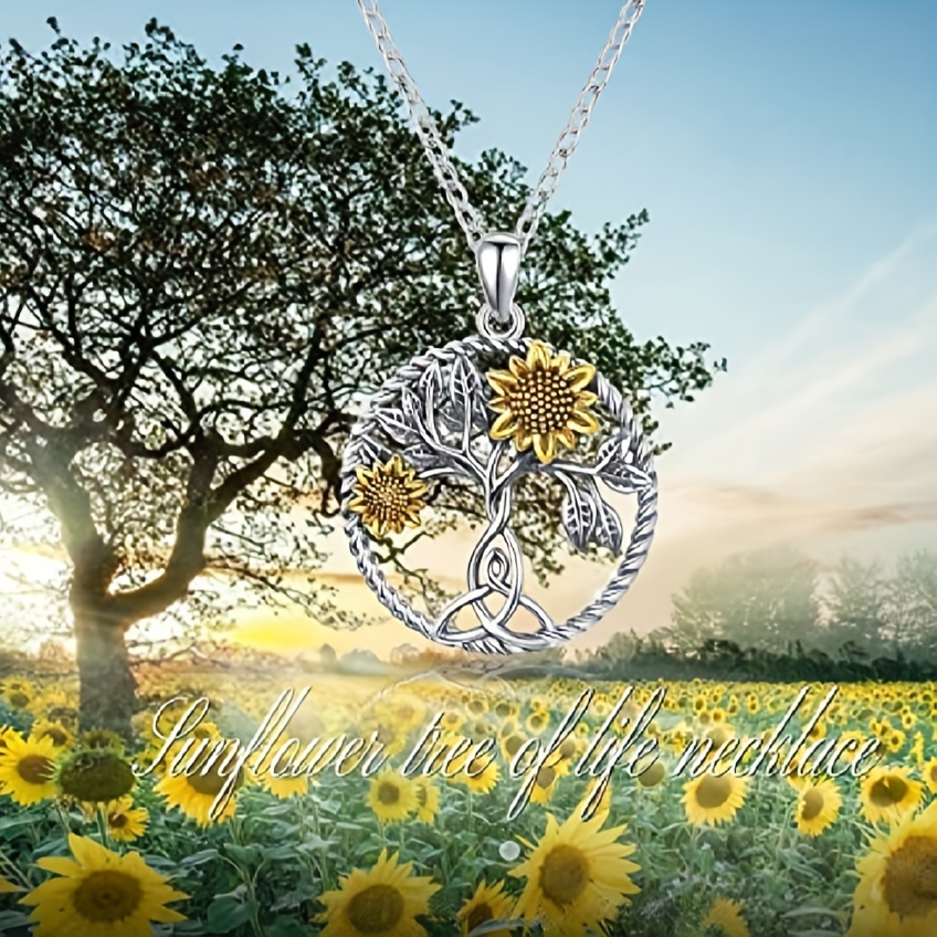 Pewter 3 Charm Necklace-Sunflower