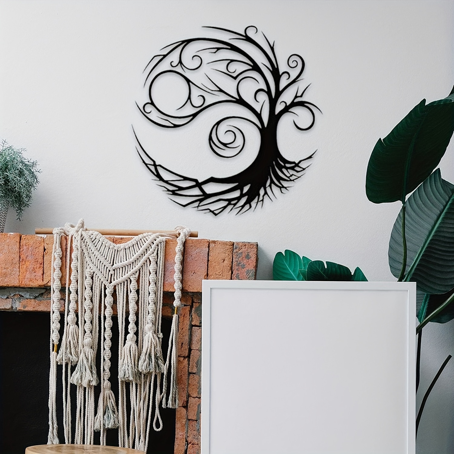  Decoración de pared de metal con árbol de la vida, juego de 3  decoraciones de pared grandes, arte de pared de metal negro, decoración  para colgar en la pared al aire