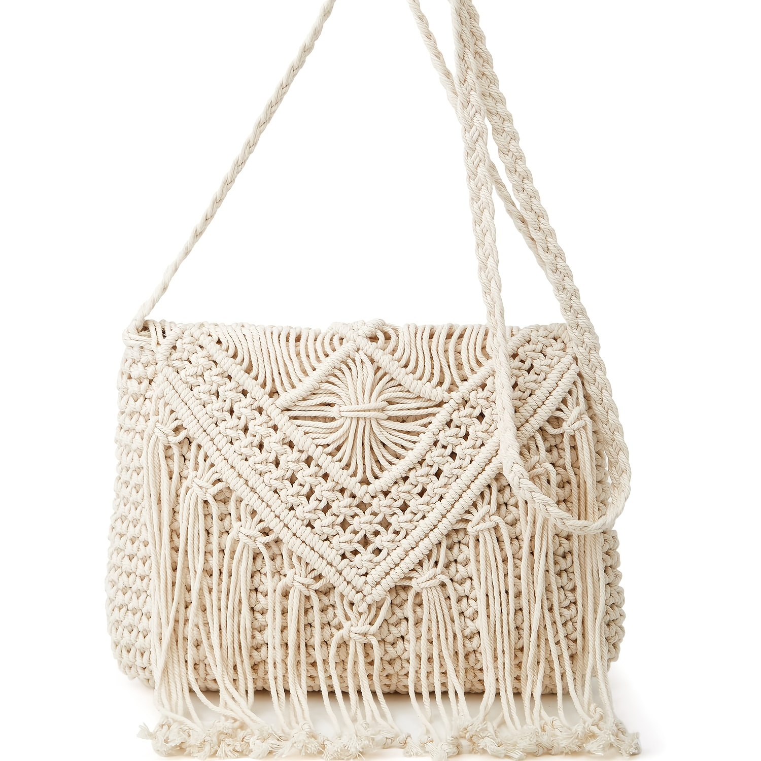 The Houston Tote Medium Braided Dark Brown with Fringe — Classic Boho Bags