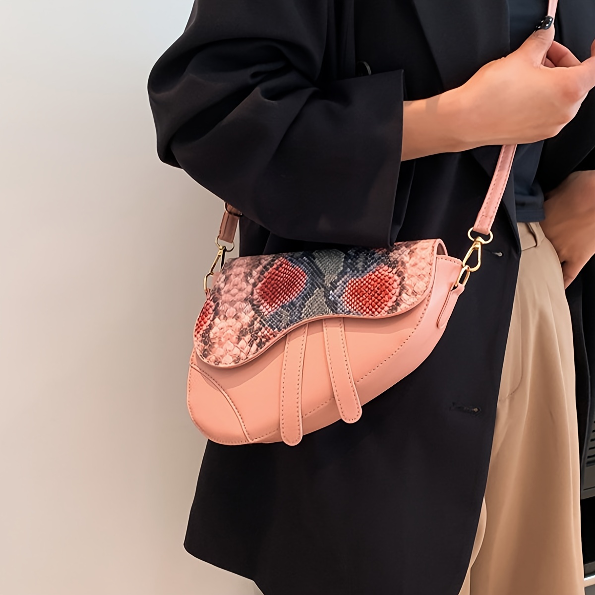 Colorful Snake Skin Pattern Square Box Bag, Elegant Niche Design Satchel Bag  With Acrylic Strap - Temu