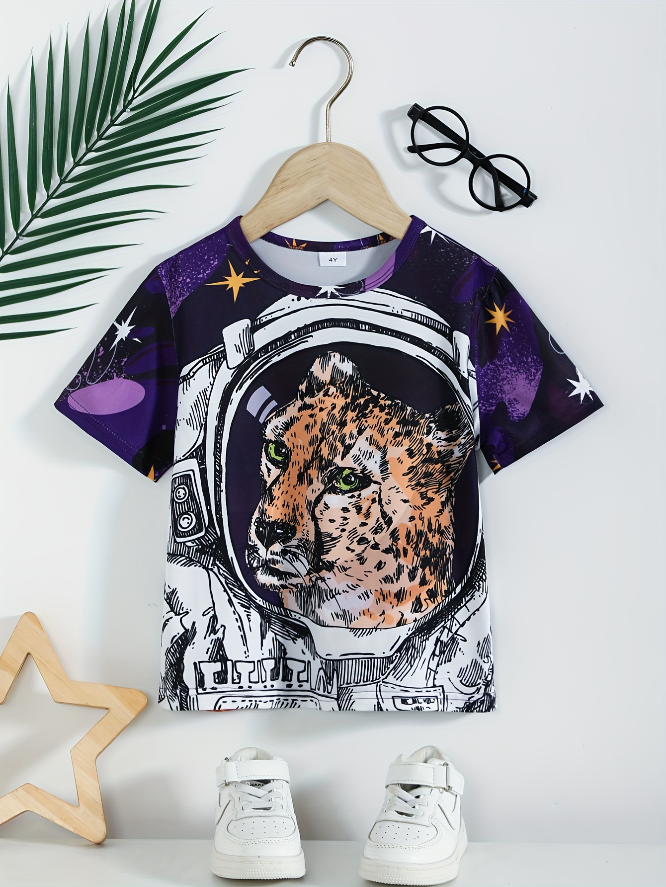 Camiseta Manga Corta Niños Estampado Tigre León Leopardo. - Temu