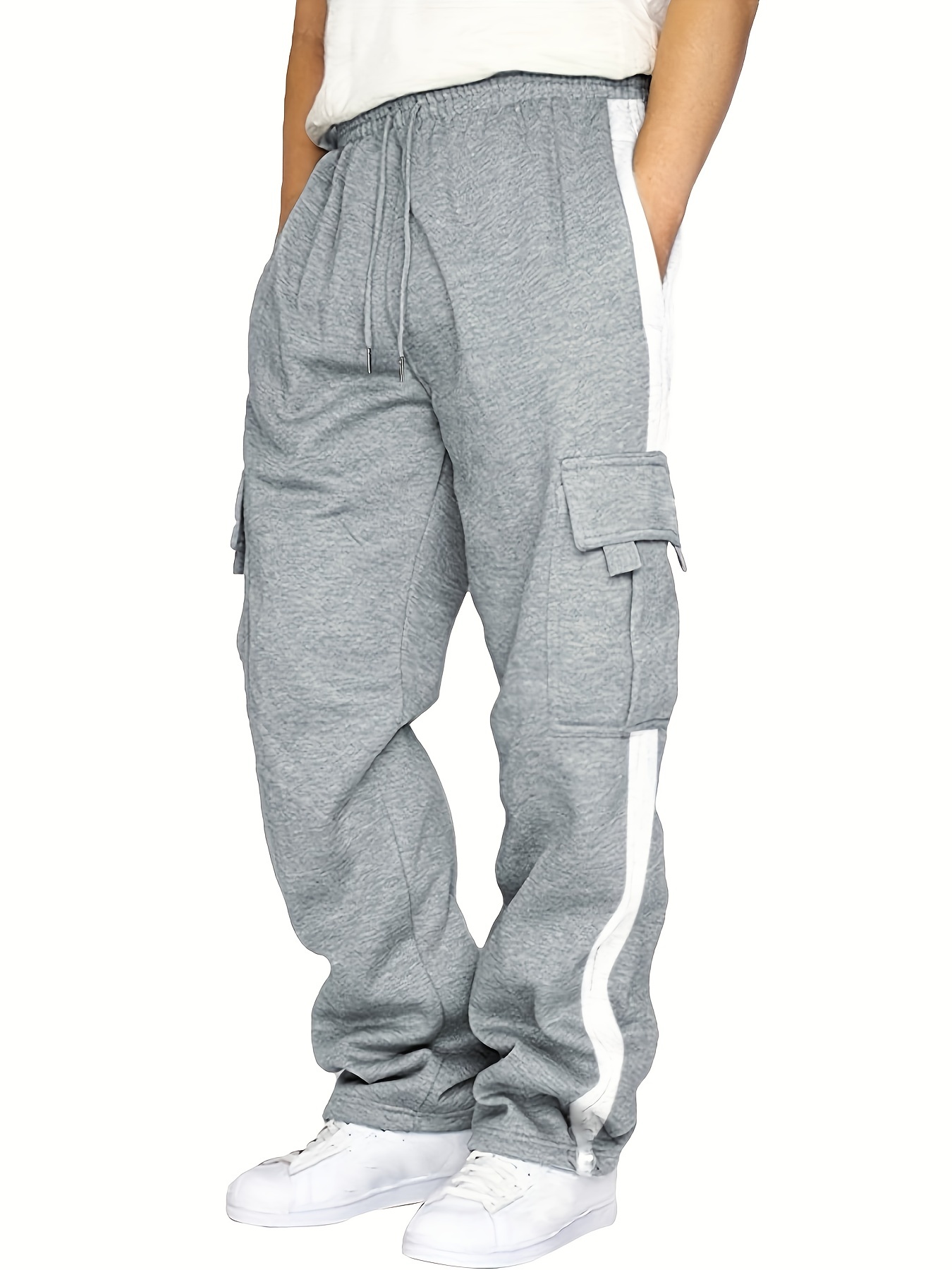 Men's Heavyweight Fleece Cargo Sweatpants Straight Leg Casual Athletic  Jogger Pants With Pockets