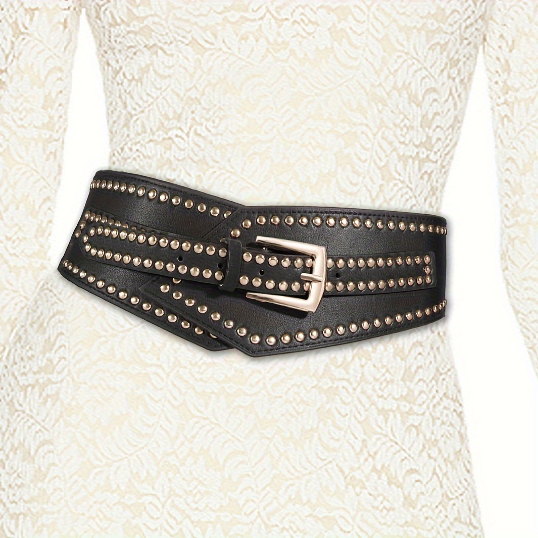 Women's Belt Dress Genuine Leather Skinny Patent Leather Belts Gold  Rectangle Shiny Rhinestone Buckle Waistband