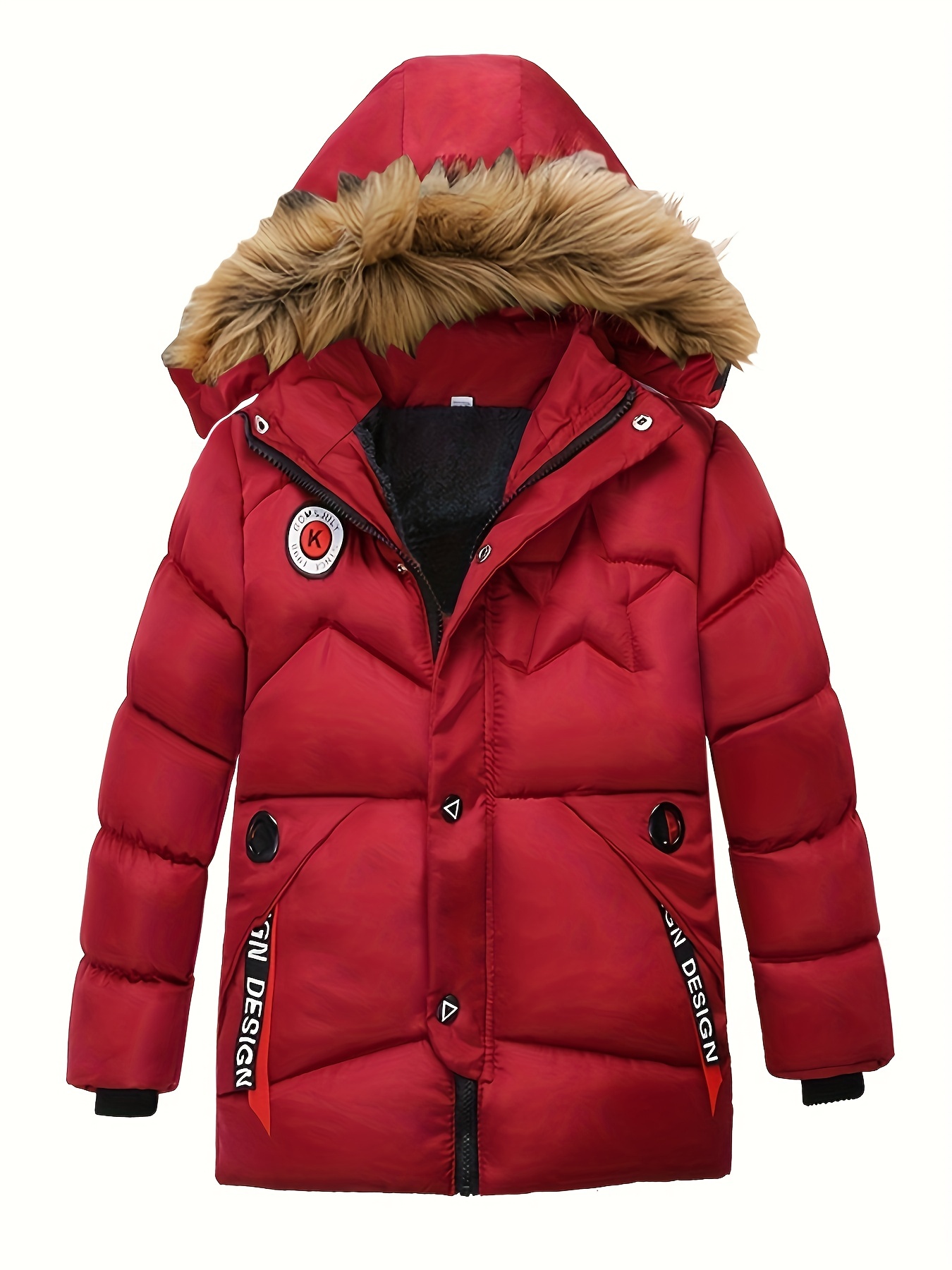 Rouge--Veste d'hiver enfant Camouflage grand col fourrure-30 degrés  vêtements enfants garçon chaud doudoune coton veste