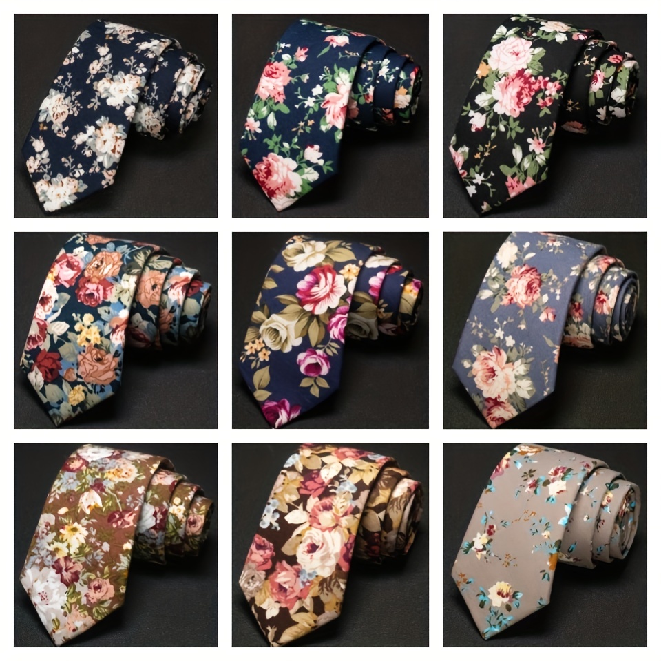 Men's Business Accessories Set, Solid Stripe Floral Necktie & Handkerchief & Cufflinks Set for Wedding Party,Temu