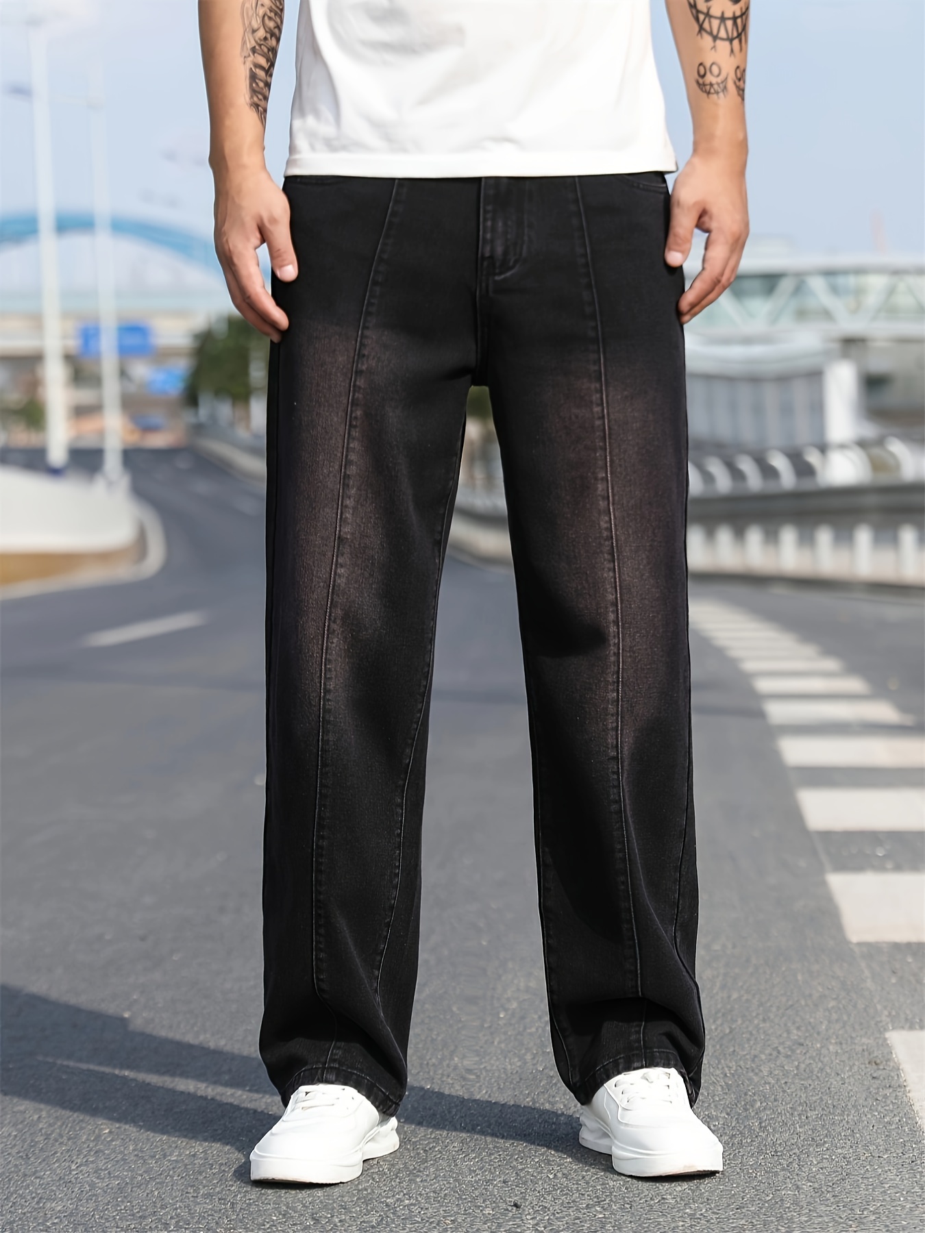 Loose Fit Straight Leg Jeans Men's Casual Street Style - Temu United Kingdom