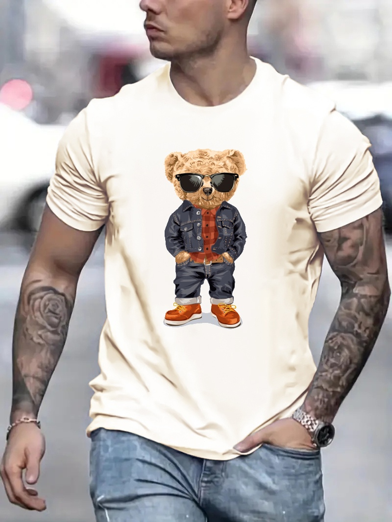 Summer Cotton Teddy Bear Print TShirt Luxury Brand Men's T-Shirt