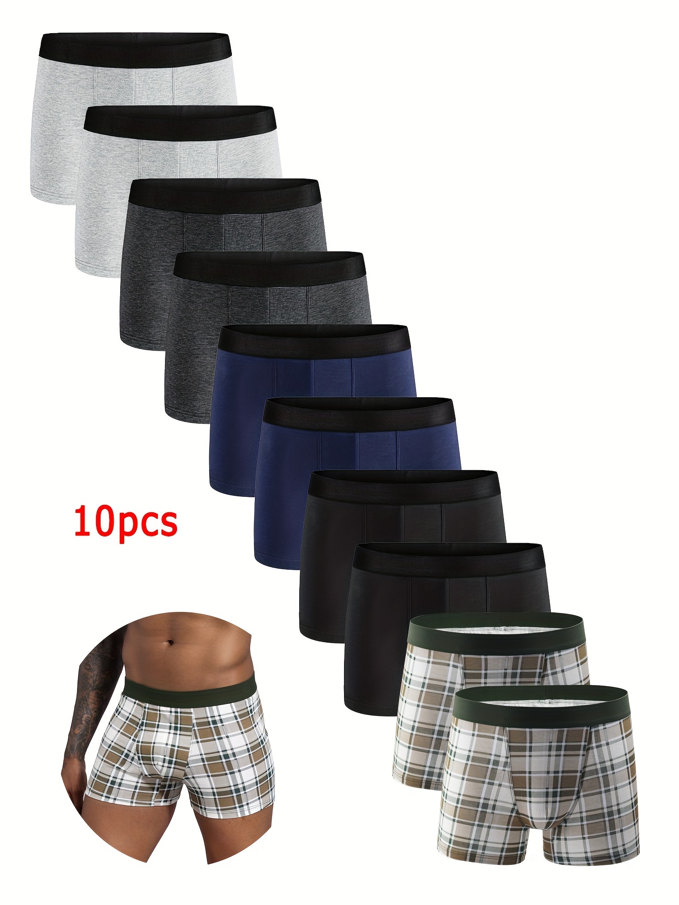 10pcs Men's Long Boxer Briefs Shorts, Anti-wear Breathable Comfy Quick  Drying Sweat-absorbing Stretchy Sports Boxer Panties, Men's Underwear